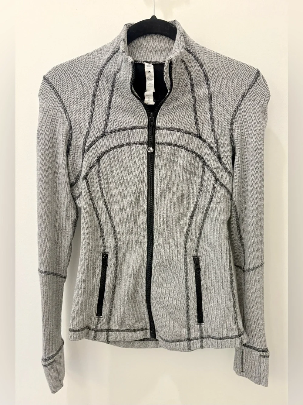Lululemon Define Jacket Herringbone Grey Black Size 6 Full Zip Fitted EUC
